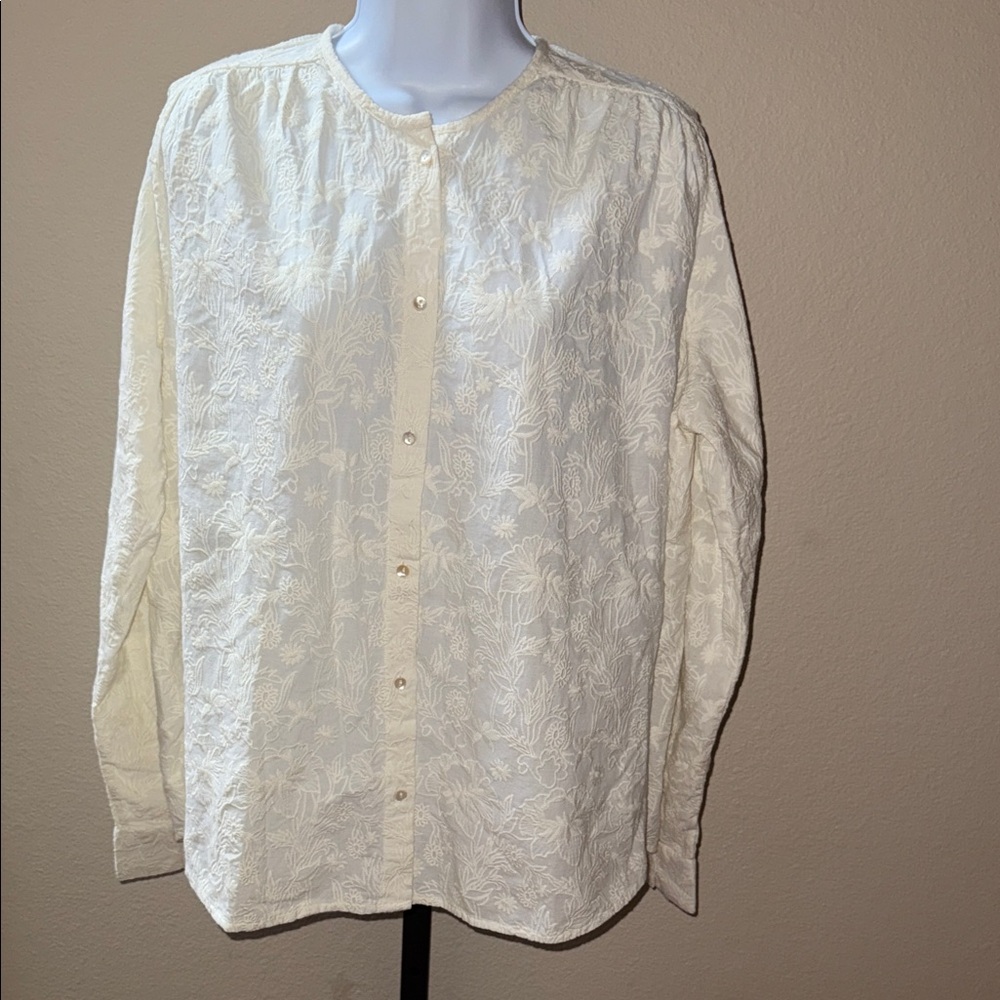 Millie Resort Cream Floral Button-Down Oversize Shirt for Women Women’s Sz L